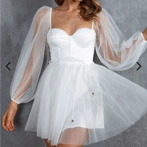 Angel Biba White Babydoll Dress with Bishop Sleeves